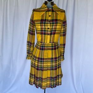 Vintage Oscar De La Renta Plaid Pleated Dress